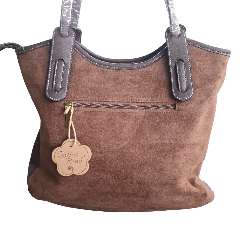 Cotton Road Tote Bag: LIGHT COFFEE BROWN Matte Suede Shopper Bag BACK