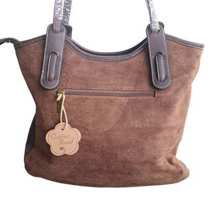 Cotton Road Tote Bag: LIGHT COFFEE BROWN Matte Suede Shopper Bag BACK