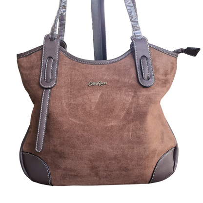 Cotton Road Tote Bag: LIGHT COFFEE BROWN Matte Suede Shopper Bag FRONT