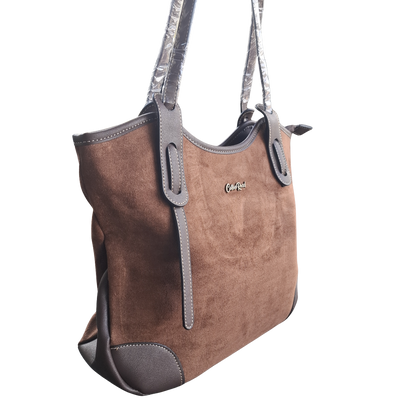 Cotton Road Tote Bag: LIGHT COFFEE BROWN Matte Suede Shopper Bag SIDE