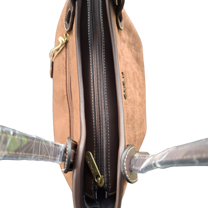 Cotton Road Tote Bag: LIGHT COFFEE BROWN Matte Suede Shopper Bag TOP CLOSED