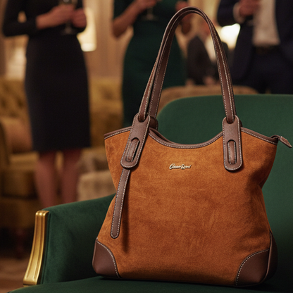 Cotton Road Tote Bag: YELLOW BROWN Matte Suede Shopper Bag