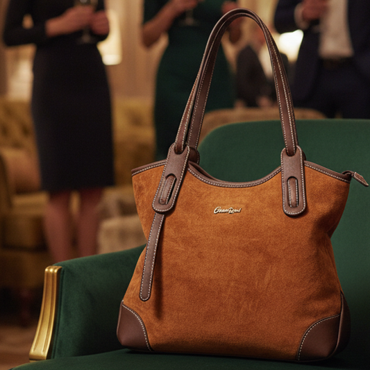 Cotton Road Tote Bag: YELLOW BROWN Matte Suede Shopper Bag