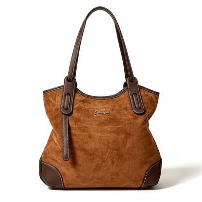 Cotton Road Tote Bag: YELLOW BROWN Matte Suede Shopper Bag FRONT