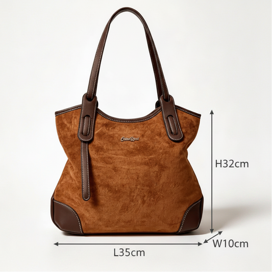 Cotton Road Tote Bag: YELLOW BROWN Matte Suede Shopper Bag SIZE