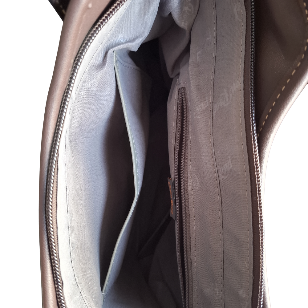 Cotton Road Tote Bag: YELLOW BROWN Matte Suede Shopper Bag UNZIPPED
