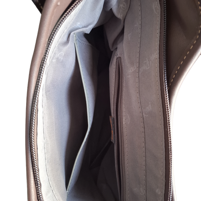 Cotton Road Tote Bag: YELLOW BROWN Matte Suede Shopper Bag UNZIPPED