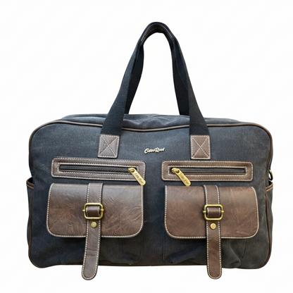 Cotton Road Travel Bag: BLACK Canvas bag with PU Leather Trim