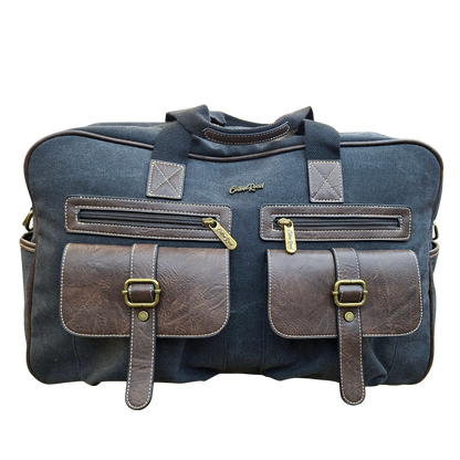 Cotton Road Travel Bag: BLACK Canvas bag with PU Leather Trim