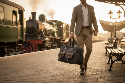 Cotton Road Travel Bag: BLACK Canvas Duffel with PU Leather Trim