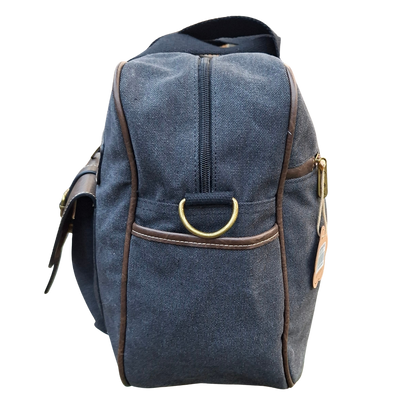 Cotton Road Travel Bag: BLACK Canvas bag with PU Leather Trim SIDE VIEW