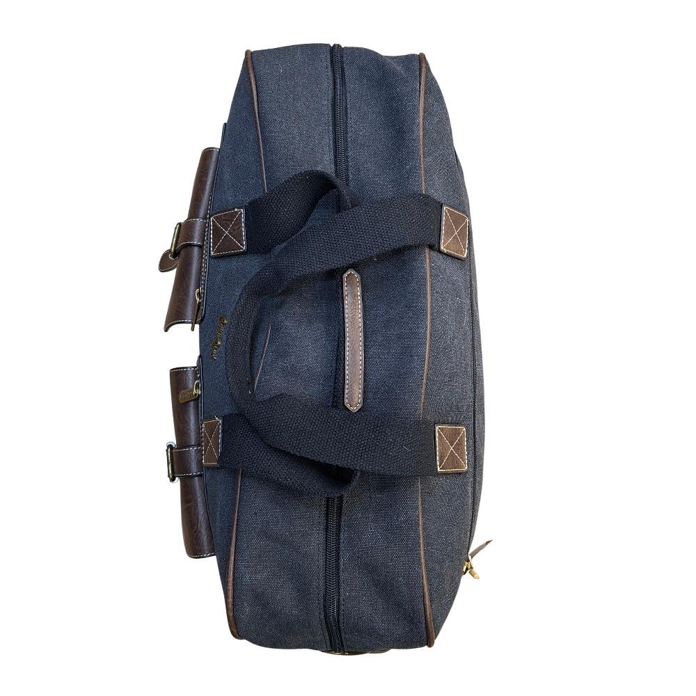Cotton Road Travel Bag: BLACK Canvas bag with PU Leather Trim TOP