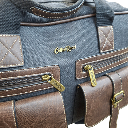 Cotton Road Travel Bag: BLACK Canvas bag with PU Leather Trim ZOOM