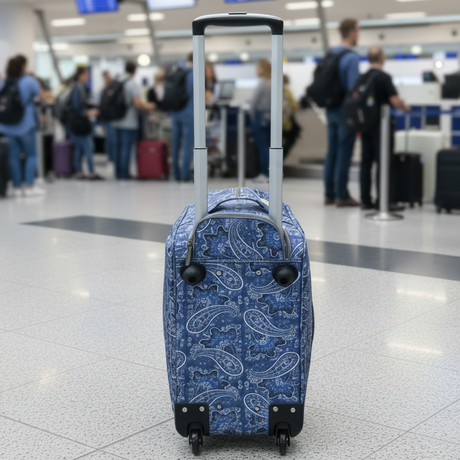 Cotton Road Travel Bag: BLUE Paisley TROLLEY bag with TWIN handles and WHEELS