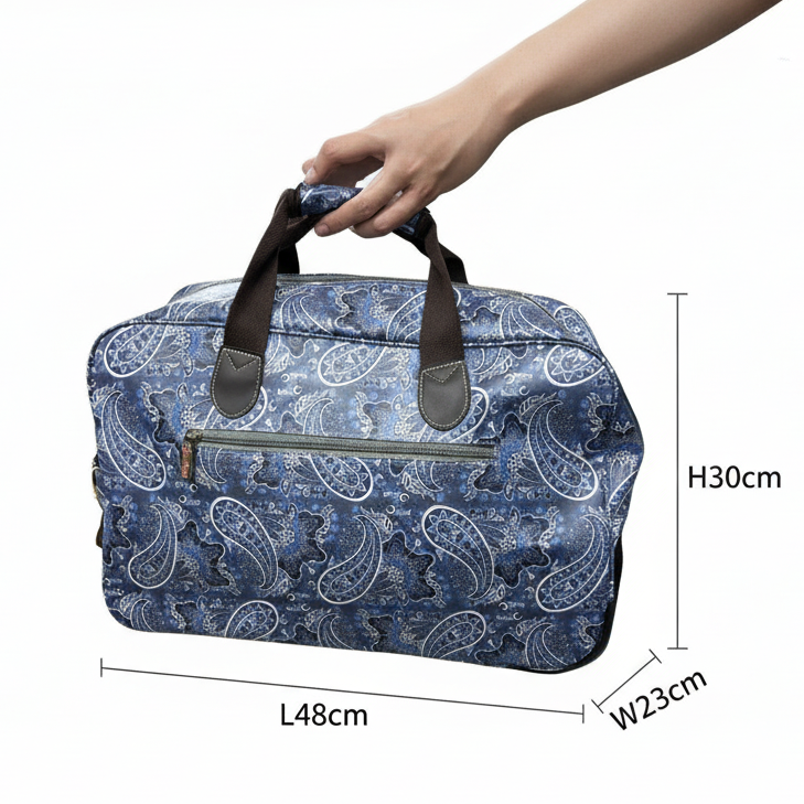 Cotton Road Travel Bag: BLUE Paisley TROLLEY bag with TWIN handles and WHEELS sized