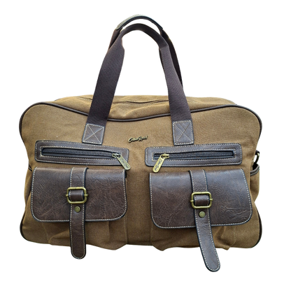 Cotton Road Travel Bag: BROWN Canvas bag with PU Leather Trim