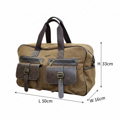 Cotton Road Travel Bag: BROWN Canvas bag with PU Leather Trim