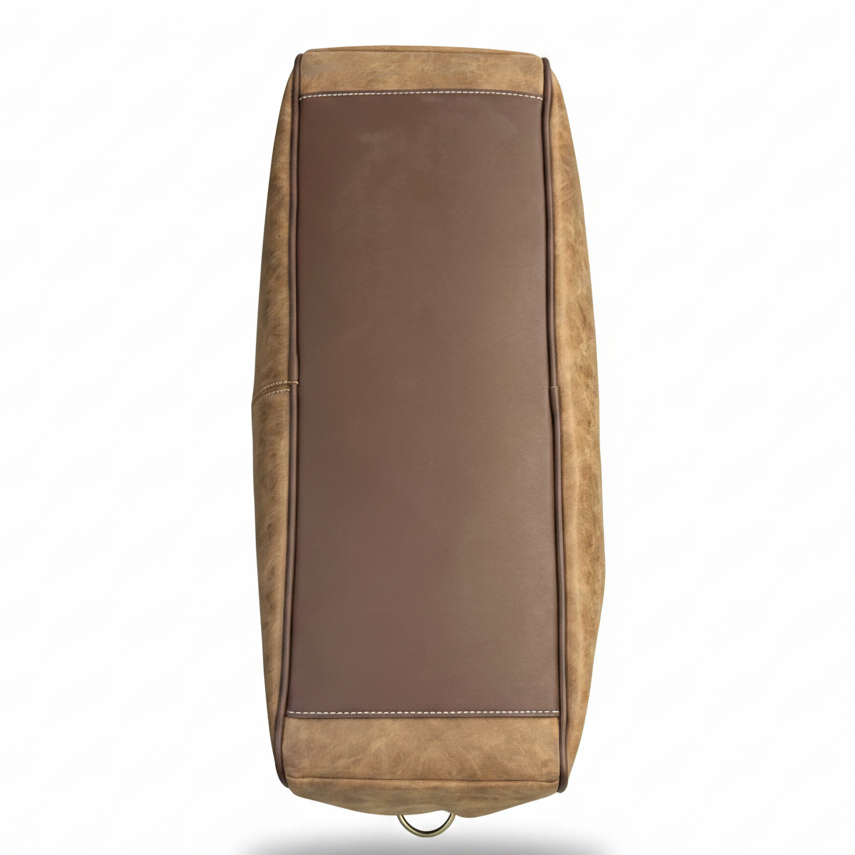 Cotton Road Travel Bag: BROWN PU Leather Overnight Duffel with Embossed Protea BOTTOM