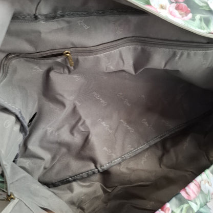 Cotton Road Travel Bag: DARK GREEN PVC Foldaway WEEKENDER Bag with FLORAL INSIDE