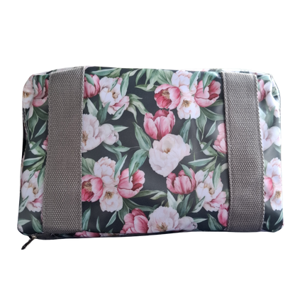 Cotton Road Travel Bag: DARK GREEN PVC Foldaway WEEKENDER Bag with FLORAL PRINT CLOSED