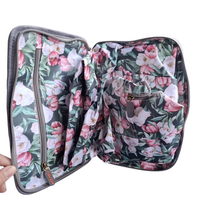 Cotton Road Travel Bag: DARK GREEN PVC Foldaway WEEKENDER Bag with FLORAL PRINT UNFOLDING