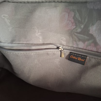 Cotton Road Travel Bag: DARK GREEN PVC OVERNIGHT BAG WITH FLORAL PRINT INNER
