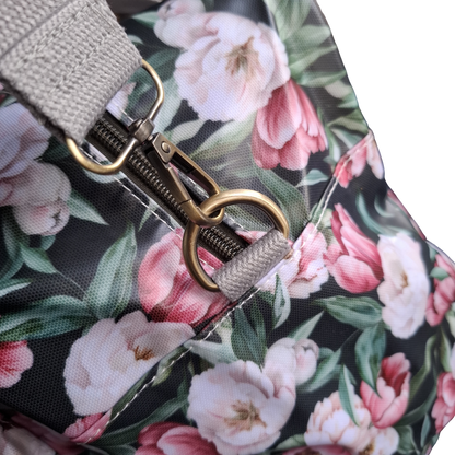 Cotton Road Travel Bag: DARK GREEN PVC OVERNIGHT BAG WITH FLORAL ZOOM