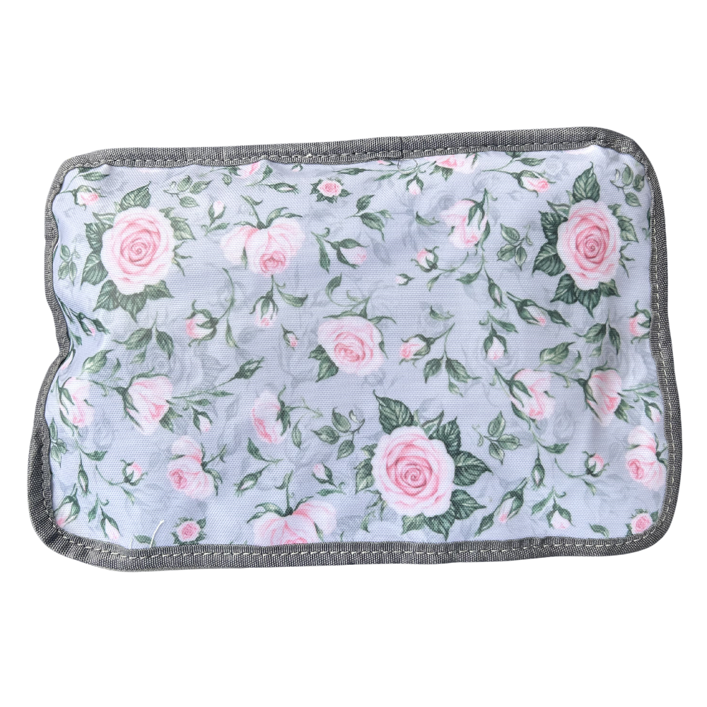 Cotton Road Travel Bag: GREY PVC Foldaway WEEKENDER Bag with Roses FOLDED FRONT VIEW