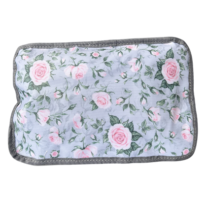 Cotton Road Travel Bag: GREY PVC Foldaway WEEKENDER Bag with Roses FOLDED FRONT VIEW