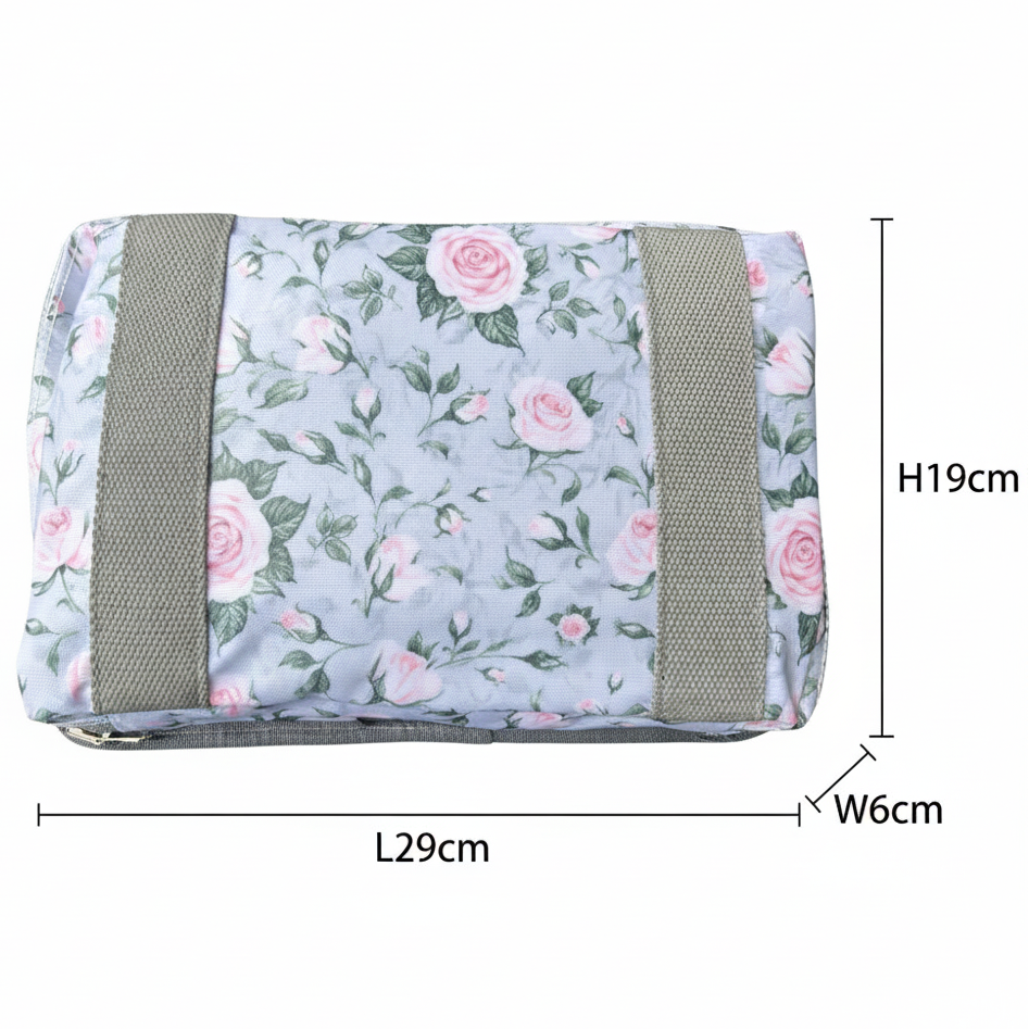 Cotton Road Travel Bag: GREY PVC Foldaway WEEKENDER Bag with Roses FOLDED SIZED