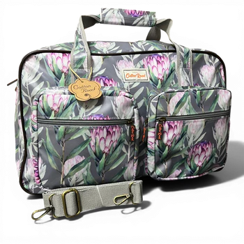 Cotton Road Travel Bag: GREY PVC Overnight Bag with PROTEAS