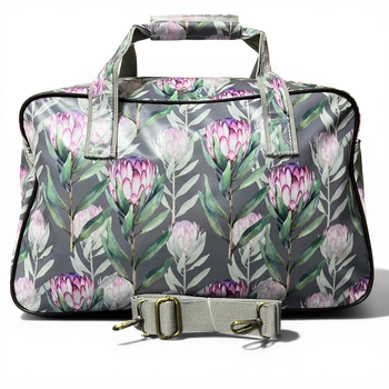 Cotton Road Travel Bag: GREY PVC Overnight Bag with PROTEAS BACK