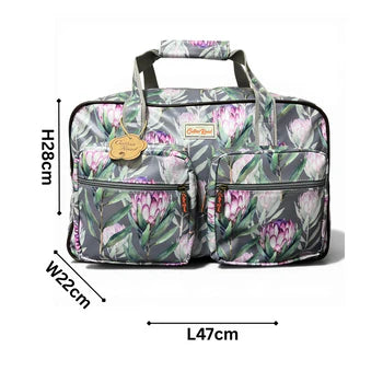 Cotton Road Travel Bag: GREY PVC Overnight Bag with PROTEAS SIZE