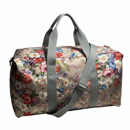 Cotton Road Travel Bag: MAUVE PVC Floral Foldaway WEEKENDER Bag