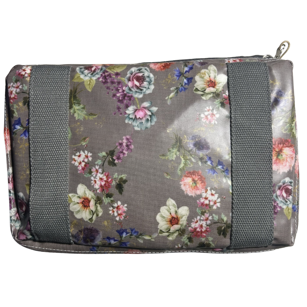Cotton Road Travel Bag: MAUVE PVC Floral Foldaway WEEKENDER Bag FOLDED