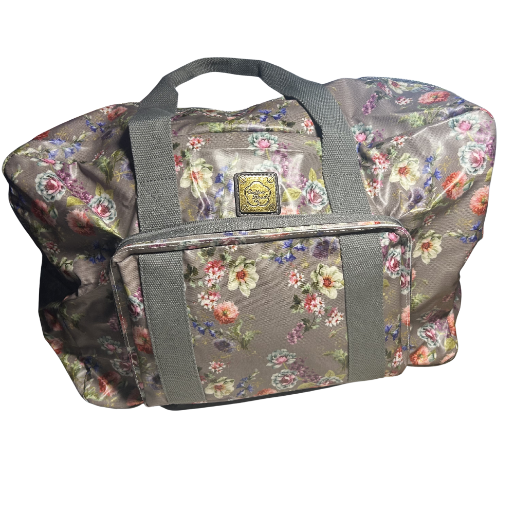 Cotton Road Travel Bag: MAUVE PVC Floral Foldaway WEEKENDER Bag FRONT