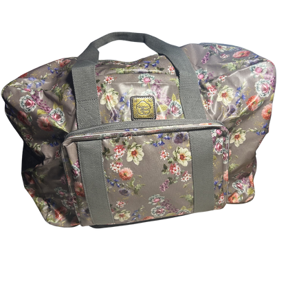 Cotton Road Travel Bag: MAUVE PVC Floral Foldaway WEEKENDER Bag FRONT