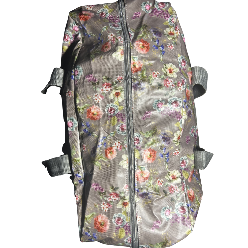 Cotton Road Travel Bag: MAUVE PVC Floral Foldaway WEEKENDER Bag SETUP