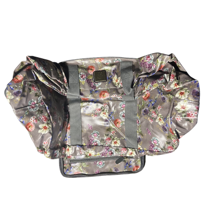 Cotton Road Travel Bag: MAUVE PVC Floral Foldaway WEEKENDER Bag UNFOLDED FINAL STAGE