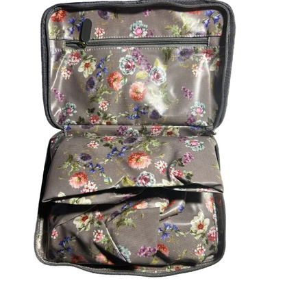 Cotton Road Travel Bag: MAUVE PVC Floral Foldaway WEEKENDER Bag UNZIPPED