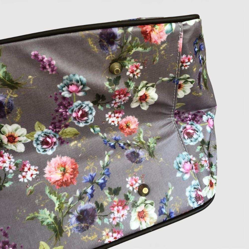 Cotton Road Travel Bag: MAUVE PVC Overnight Bag with FLOWERS BOTTOM
