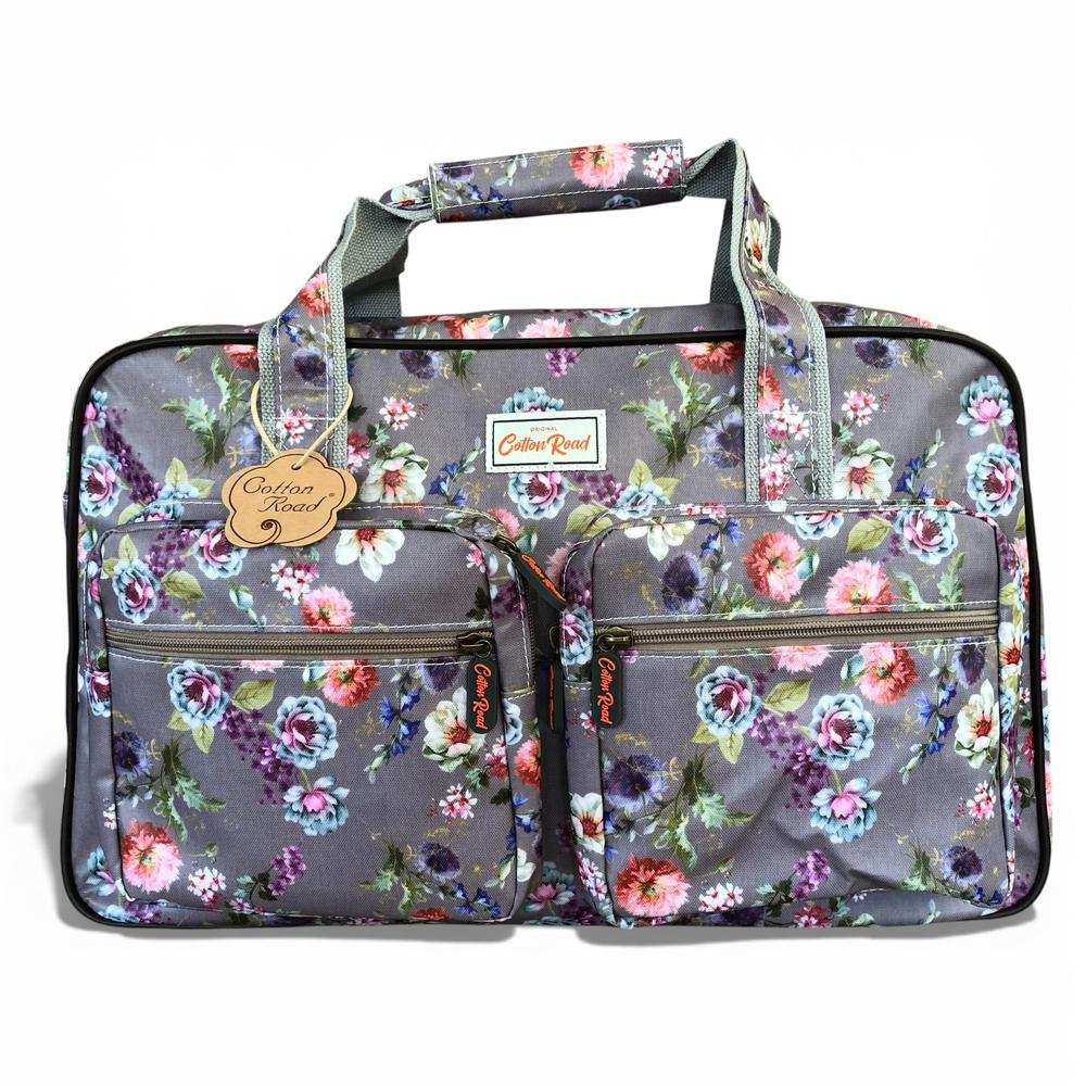 Cotton Road Travel Bag: MAUVE PVC Overnight Bag with FLOWERS FRONT