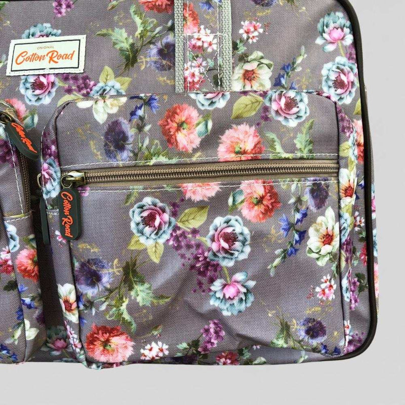 Cotton Road Travel Bag: MAUVE PVC Overnight Bag with FLOWERS FRONT POCKET