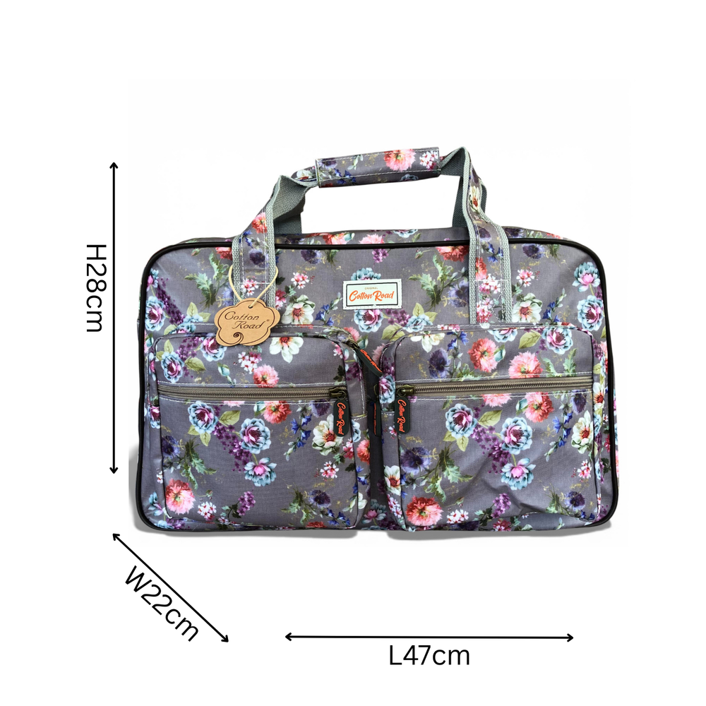 Cotton Road Travel Bag: MAUVE PVC Overnight Bag with FLOWERS SIZE