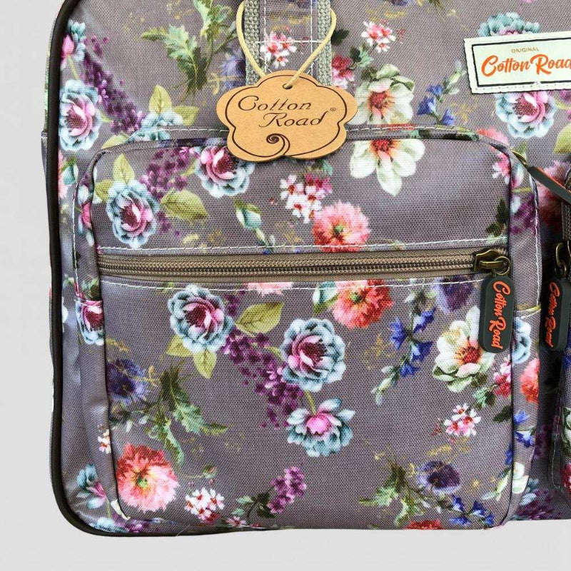 Cotton Road Travel Bag: MAUVE PVC Overnight Bag with FLOWERS ZOOM