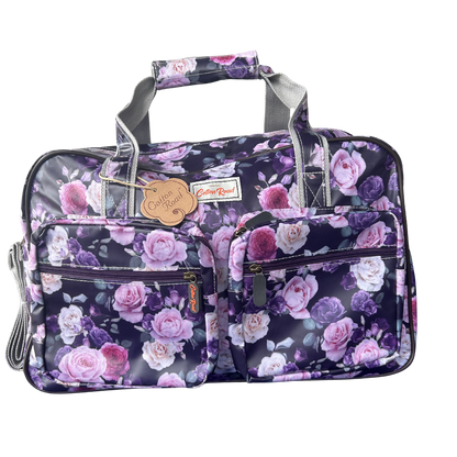 Cotton Road Travel Bag: PURPLE PVC Overnight Bag with ROSES