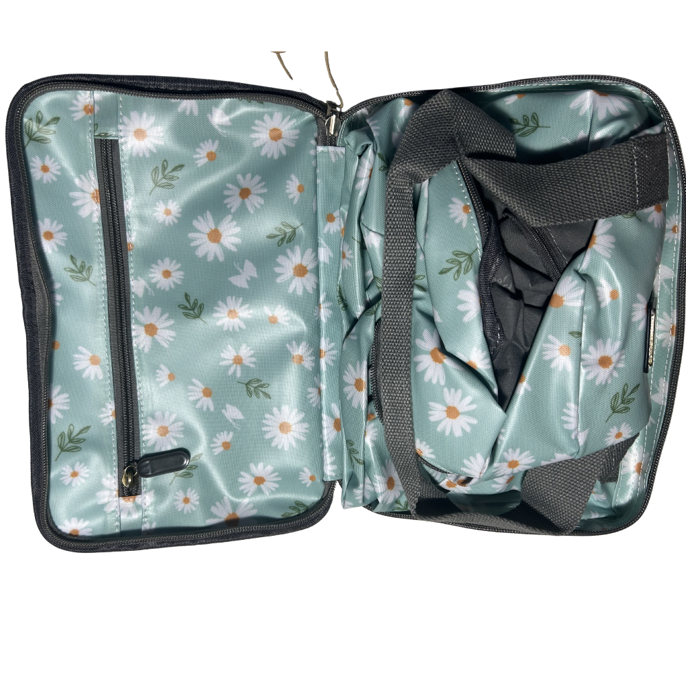 Cotton Road Travel Bag: TURQUOISE PVC Foldaway WEEKENDER TRAVEL Bag with DAISIES FIRST UNZIP