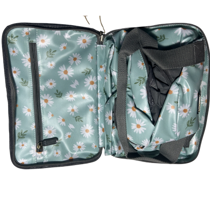 Cotton Road Travel Bag: TURQUOISE PVC Foldaway WEEKENDER TRAVEL Bag with DAISIES FIRST UNZIP