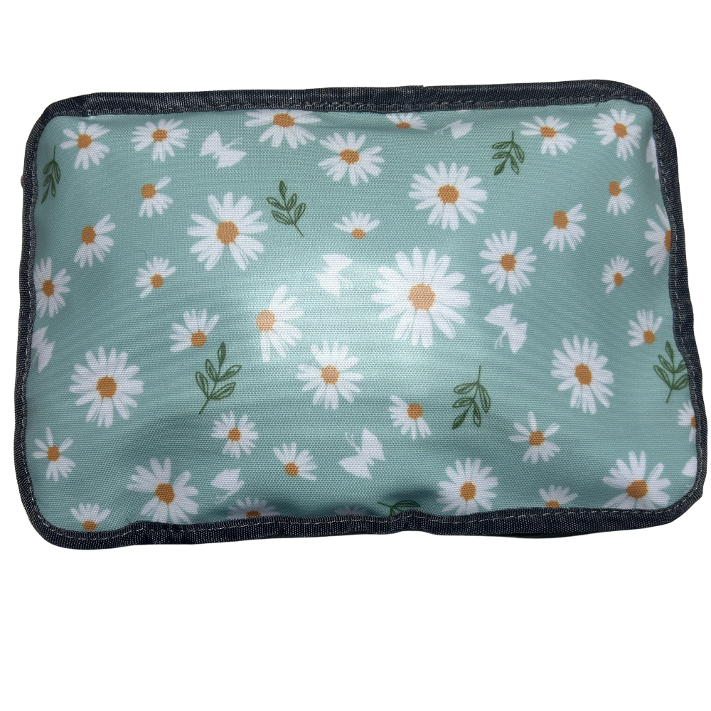 Cotton Road Travel Bag: TURQUOISE PVC Foldaway WEEKENDER TRAVEL Bag with DAISIES FOLDED BACK VIEW