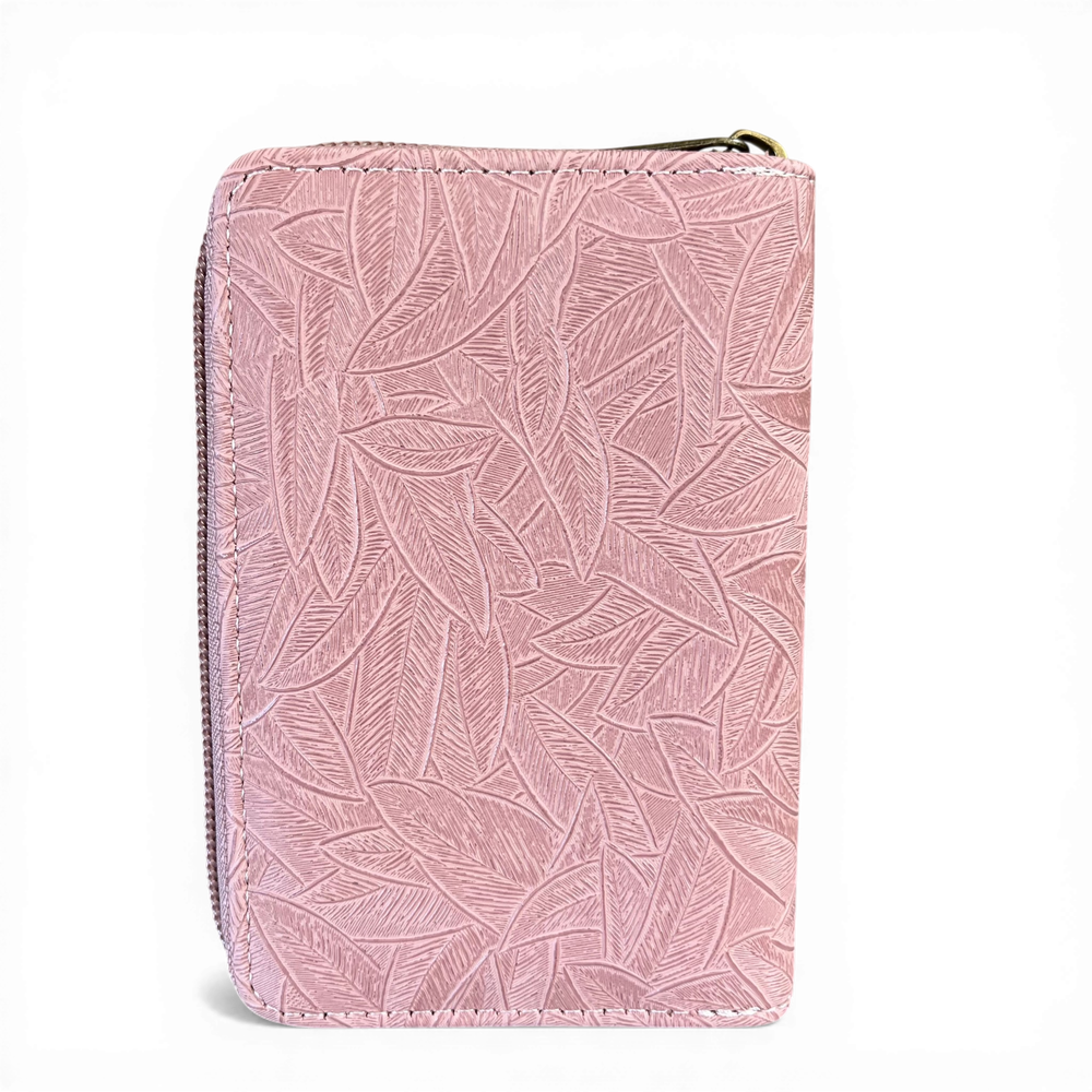 Cotton Road WALLET: PINK PU Leather with LEAF Design BACK VIEW